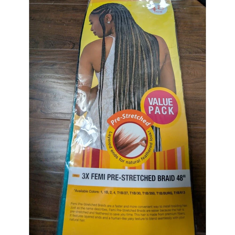 NEW Femi collection braid T1B Mint Braiding Pre-stretched 48 Inch- 3 Bundles USA